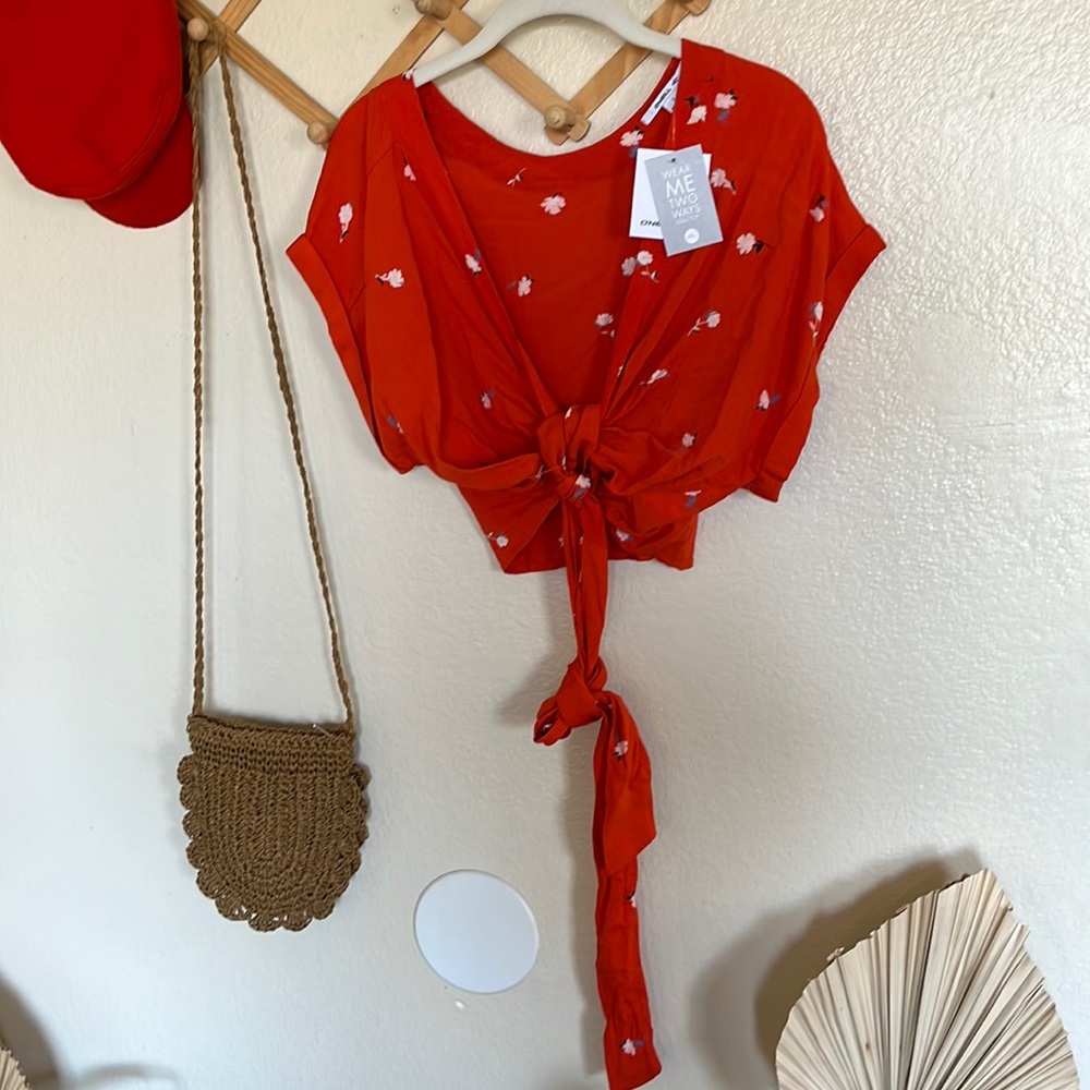 Red Orange floral reversible blouse